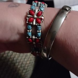 Turquoise and red coral bracelet